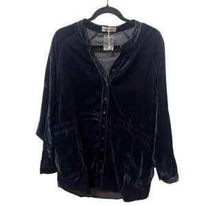 NATURAL LIFE Navy Blue  Velvet Button-Front Top Size Small